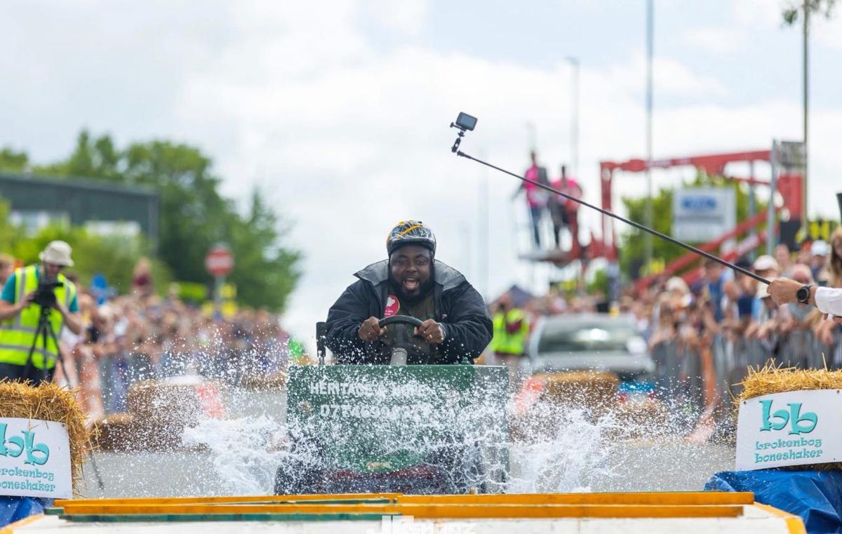 Water splashing on the soapbox course
