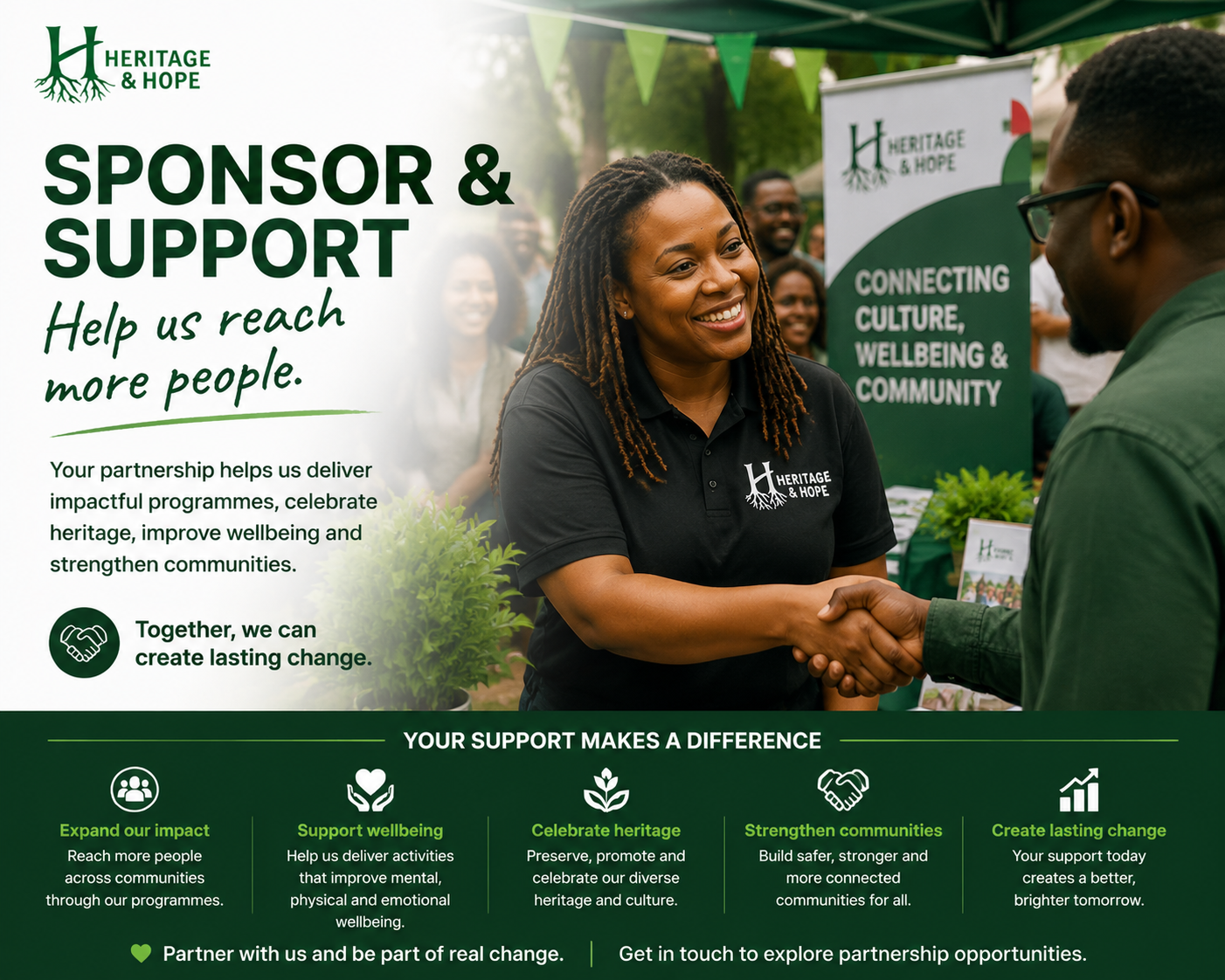 Heritage & Hope representative welcoming a partner at a community event